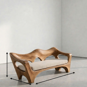 Banco de Madera Maciza Hecho a Mano con Respaldo Escultural para Sala de Estar, Marca Luxali, Diseño Moderno, Ecológico, Duradero, Relleno de Esponja y Lana - Product Image 5