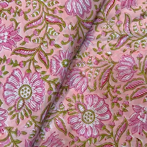 Tela de Algodón Estampada a Mano, Tela de Algodón Botánica con Estampado Jaipuri Hecho a Mano en India - Product Image 3