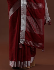 KV Women's Woven Solid Bhagalpuri Linen <b>Red</b> <b>Saree</b> With Unstitched Blouse - Product Image 5
