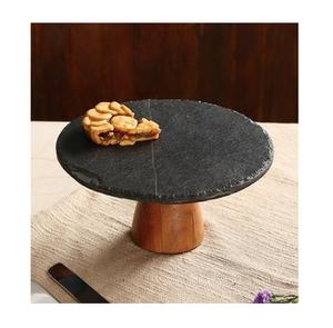 Plateau rond en marbre de pierre naturelle blanche pour décoration de mariage ensemble de support à gâteau en marbre avec outils à gâteau en pierre et en bois - Product Image 1