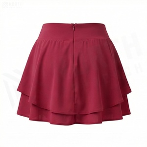 Mini-jupe trapèze rouge pour femme, taille élastique, en mousseline, à volants évasés, couleur unie, respirante, style toutes saisons - Product Image 2