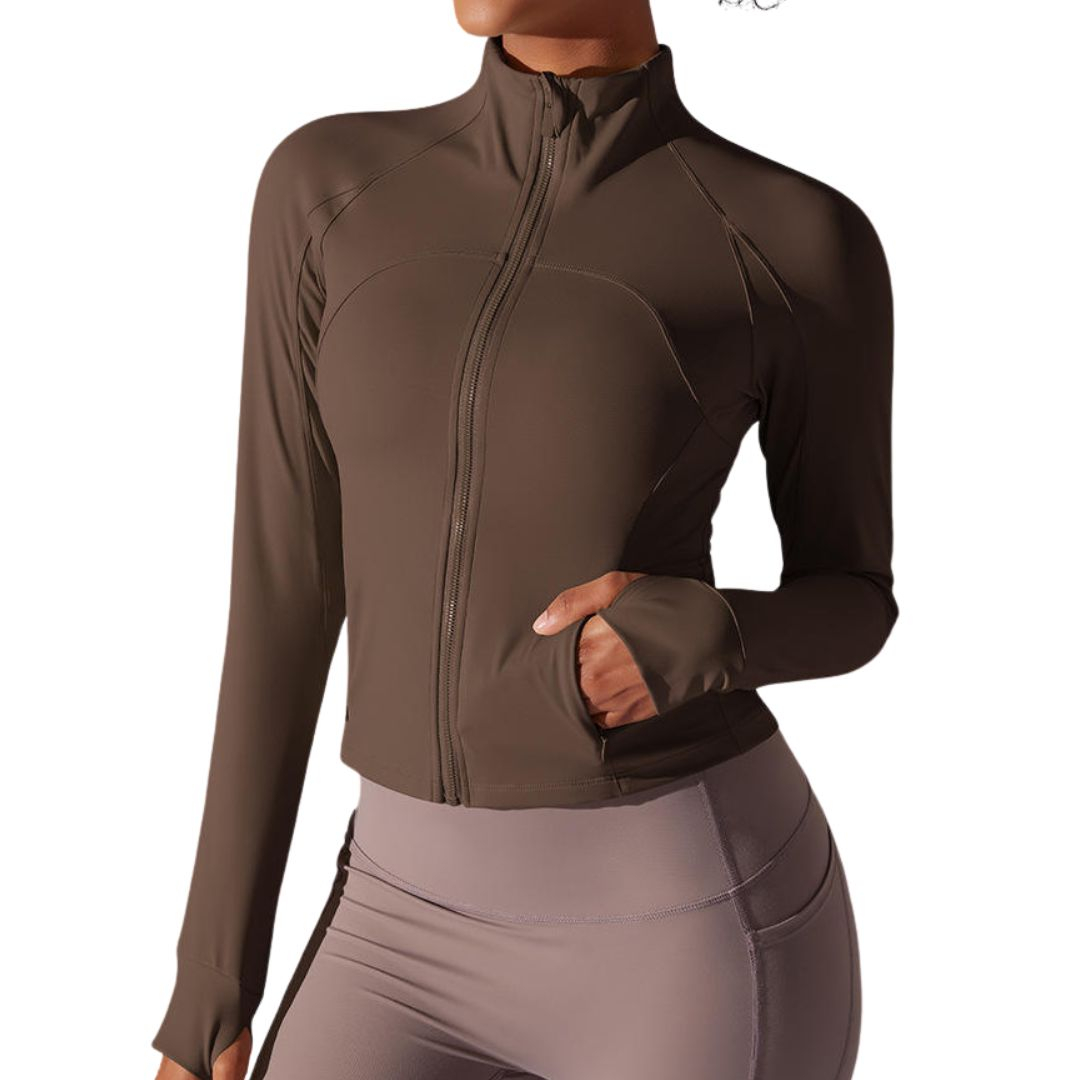 Women's Breathable Full Sleeve Active Tops | Front Logo Position Slim Fit Spandex/Nylon Gym Wear