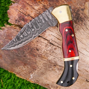 Couteau pliant à lame fixe en acier Damas fait main, manche en bois et micarta, étui en cuir, vente en gros, couteaux de chasse haut de gamme - Product Image 4