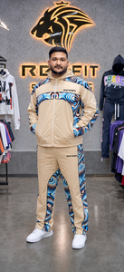 REXFIT <b>SPORTS</b> 2026 Custom Men’s Beige Nylon Tracksuit Set Full Zip Hooded <b>Jacket</b> and Pants Printed Panels Custom Sportswear - Product Image 6