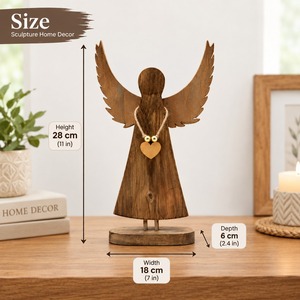 Figura de Ángel de Madera Hecha a Mano con Colgante de Corazón, Decoración Rústica Navideña para el Hogar, Adorno de Mesa Interior - Product Image 2