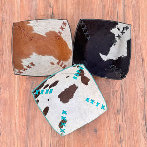 Western Tan & White Hair On Cowhide Leather 3 Juegos de bandejas Premium Brown Relieve Leather Bowl Lujoso Valet Tray Regalos de boda - Product Image 4