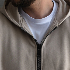 Conjunto de Sudadera con Capucha y Pantalones de Chándal Beige para Hombre 2026, Cierre Completo, Ajuste Holgado, Color Sólido, Ropa Casual de Otoño, 100% Algodón de Peso Medio - Product Image 4