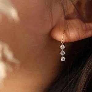 Pendientes colgantes de oro macizo de 14K con diamante cultivado en laboratorio de 3 quilates, diseño de diamante flotante, pendientes de diamante danzante, con certificado IGI - Product Image 3