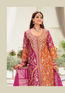 Ensemble de costume Salwar en chinon lourd avec broderies, élégant et stylé, pour femmes, collection festive - Product Image 4