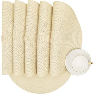 Juego de 6 Manteles Individuales Redondos Trenzados de Color Crema de 15 Pulgadas, Manteles para Mesa de Comedor, Mantel para Cocina y Comedor - Product Image 5