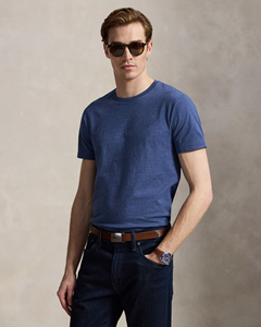 Camiseta de manga corta con cuello redondo de algodón azul liso para hombre – Prenda informal suave, ligera y cómoda para el uso diario - Product Image 4
