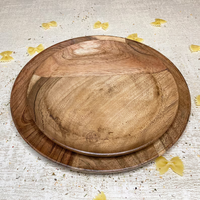 Assiettes rondes en bois d'acacia faites à la main - Plats en bois - Assiettes à nourriture en bois - Assiettes de service - Plat