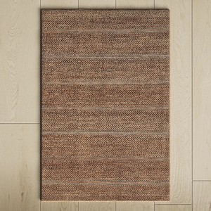 Tapis de sol rectangulaire en jute rayé, style ferme, tissage plat, avec envers antidérapant, pour salon, à poils ras et fins - Product Image 1