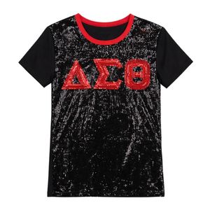 Maglietta Nera con Paillettes Delta Sigma Theta per Donne, Vestibilità Comoda, Tessuto Premium, Abbigliamento Casual per Confraternite Greche - Product Image 4