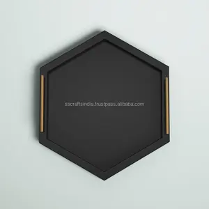 Bandeja Rectangular de Madera de Acacia Negra para Servir Comida, Almacenamiento en Escritorio, Desayuno, con Asas de Madera, Diseño Moderno - Product Image 4
