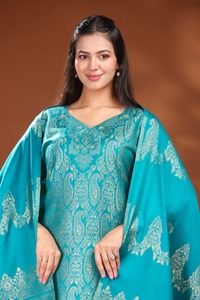ชุดสัลวาร์ คามีซ ผ้าวิสโคสผสมขนสัตว์ ปักลายสีเขียวขุ่น ทรงเข้ารูป สำหรับฤดูหนาว ชุดเดรสแบบดั้งเดิมสำหรับผู้หญิง ผ้าทอแจ็คการ์ด รีไซเคิล เหมาะสำหรับงานปาร์ตี้ - Product Image 6