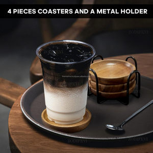 Wholesale Set of 4 Wooden <b>Coasters</b> for <b>Drinks</b> Natural Wood <b>Drink</b> <b>Coasters</b> Set with Holder for Home Decor - Product Image 5