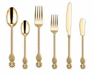 Ensemble de couverts de luxe vintage dorés à succès – Cuillère, fourchette, couteau en acier inoxydable pour la table - Product Image 2