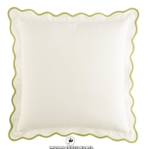 INDIAN TEXTILES H/L Solid <b>White</b> Cotton <b>Throw</b> Pillow Cover Square Scallop Edge Minimalist Style Washable Envelope Closure - Product Image 1