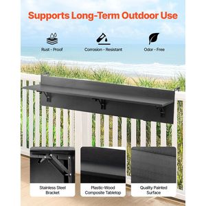 Table pliante pour balustrade de balcon 12 x 48, table de bar extérieure pour balustrades, capacité de charge de 50 lb, table suspendue pour balcon - Product Image 2