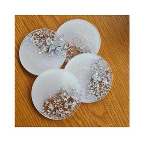 High Quality Eco-Friendly Modern Resin Oval <b>Coaster</b> Mats Pads <b>Green</b> Gold Leaf Design 400mm Diameter 5mm Thick Home Wedding Cafe - Product Image 5