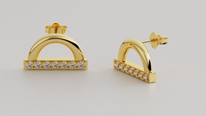Modernos Pendientes de Diamantes de Oro de 18K, Pendientes de Diamantes Redondos con Pavé, Pendientes de Media Luna, Joyería Fina para Mujer, Uso Diario - Product Image 1