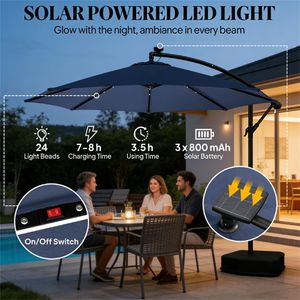 Parasol de terrasse et de cour extérieur bleu foncé avec base solaire - Product Image 2