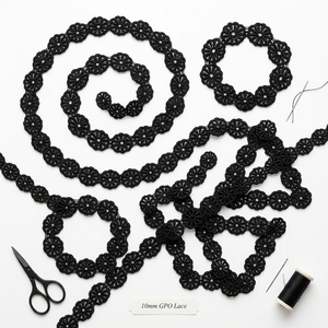 Dentelle Guipure Florale Noire 10mm GPO en Gros, Emballage de 20 Mètres pour la Décoration de Vêtements, Accessoires de Couture et Artisanat, Personnalisable - Product Image 4