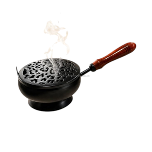 Premium Handmade Iron Incense Burner With Wooden Handle <b>Decorative</b> Charcoal Holder For Home Office Meditation Relaxation - Product Image 2