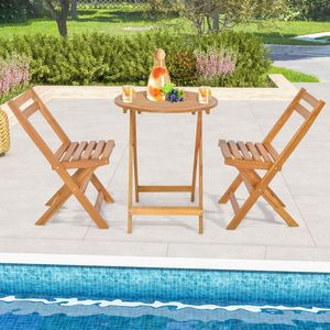 Set Bistrot Pieghevole in 3 Pezzi con Piano del Tavolo a Doghe per Uso in Giardino - Product Image 5