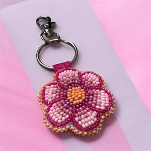Luxury Floral Embroidery Beaded <b>Keychain</b> Decorative Key Ring for Women and Girls Handmade Beaded Embroidery <b>Keychain</b> with Detail - Product Image 5