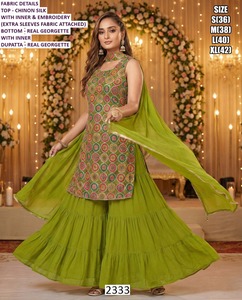 Dupatta Mehreen Bhandhani, Sharara florale, longueur au sol, tenue de fête traditionnelle pour femmes, séchage rapide, pour toutes les saisons - Product Image 2