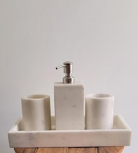 Ensemble de salle de bain multifonctionnel en résine tourbillonnante de 4 pièces pour la maison : distributeur de savon, porte-brosse à dents, plateau de vanité – au meilleur prix de gros - Product Image 2