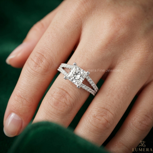 Anillo de Compromiso de Moissanita con Corte Princesa Certificado por IGI, Oro Blanco de 9K, 10K, 14K, 18K, Anillo de Boda con Pavé de Doble Aro para Mujer - Product Image 5