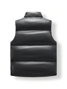 <b>Men's</b> <b>Black</b> Stand Collar Puffer <b>Vest</b> With Zipper Closure Windproof Casual Winter Outerwear 100% Polyester - Product Image 2