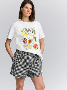 Conjunto de 2 Piezas para Mujer, Camiseta Blanca con Estampado de Bolitas de Poliéster, Pantalones Cortos a Cuadros Negros, Estilo Casual, Transpirable, Tejido de Punto, para Primavera/Verano - Product Image 2