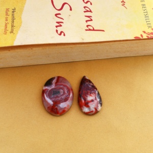 Ensemble de cabochons en agate rouge Crazy Lace en forme de goutte et d'ovale |   Pierre précieuse polie pour la fabrication de bijoux - Product Image 2
