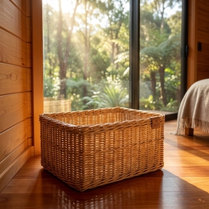 Natural Rattan <b>Storage</b> <b>Baskets</b> <b>Rectangular</b> Woven Bin Handcrafted Shelf Organizer Balinese Artisan Wicker Crate Boho Home Decor - Product Image 2