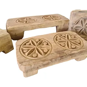 <b>Vintage</b> Handmade Wooden Bajot Low Seating <b>Stool</b> Indian Wedding Chowki Table Home Display Decor Farmhouse Home Event - Product Image 4