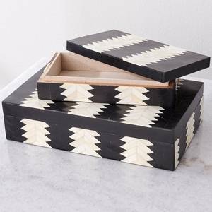 Handcrafted Bone Inlay Decorative <b>Storage</b> Box Set with Black and Ivory Chevron Arrow Pattern Rectangular Jewelry Organizer Boxes - Product Image 1