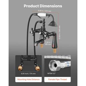 Robinet de baignoire à pattes en bronze huilé vintage avec kit de douche, bec rotatif à 360°, tuyau de 59 pouces de long, montage sur pont - Product Image 3