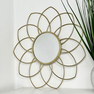 Wholesale Home Decorative Wall Hanging Flower Shape Gold Metal <b>Mirror</b> <b>Frame</b> with Round <b>Mirror</b> - Product Image 1