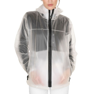 Veste de pluie transparente imperméable pour hommes et femmes, légère, coupe-vent, à capuche, entièrement zippée, pour toutes les saisons - Product Image 1