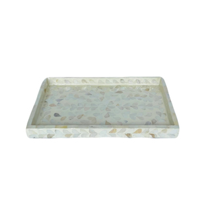 Plateau de service rectangulaire en nacre avec poignées intégrées, incrustation de mosaïque de nacre polie, plateau décoratif pour table basse - Product Image 2