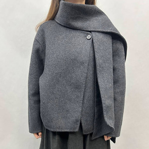 Manteau en laine pour femme, col mandarin, bouton unique, couleur unie, respirant, chaud, vêtement d'extérieur d'hiver, pour femme de bureau - Product Image 4