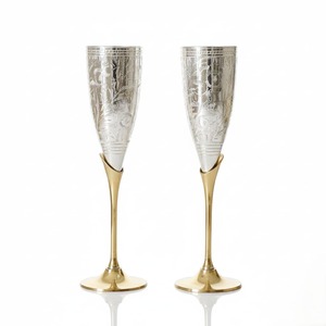 Ensemble de flûtes à champagne plaquées argent de qualité supérieure, verres à vin gravés avec tige en laiton, disponibles au prix de gros - Product Image 3