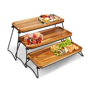 Acacia Wood 3 Tier Serving Tray Set Rectangular Dessert Display Stand Rustic Catering Tray for <b>Party</b> <b>Table</b> - Product Image 3