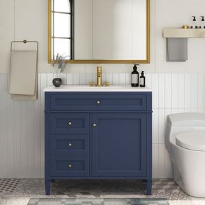 Modern 36-Inch Bathroom Vanity with Top Sink <b>2</b> <b>Drawers</b> and Tip <b>Drawer</b> Single Sink Bathroom <b>Storage</b> Cabinet - Product Image 4