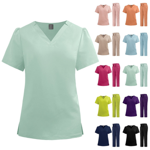 2026 Womens V Neck Scrub Set Breathable <b>Nurse</b> <b>Uniform</b> Top and Pants 10 Colors Wholesale Custom - Product Image 4