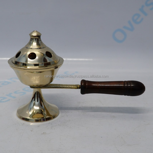 Brûleur à loban multifonction en laiton avec poignée en bois, brûleur d'encens au charbon de bois portable pour l'aromathérapie, usage domestique et temple - Product Image 3